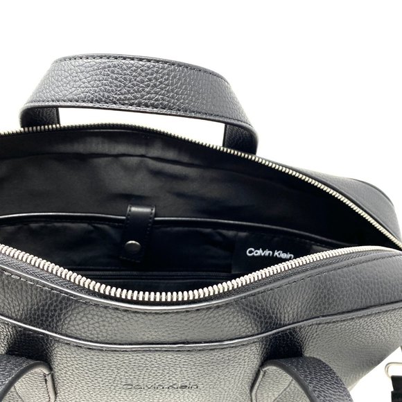 Calvin Klein Men Bag Case 4640 0400 001 Laptop Sleeve Business Black Leather Zip - Picture 5 of 6